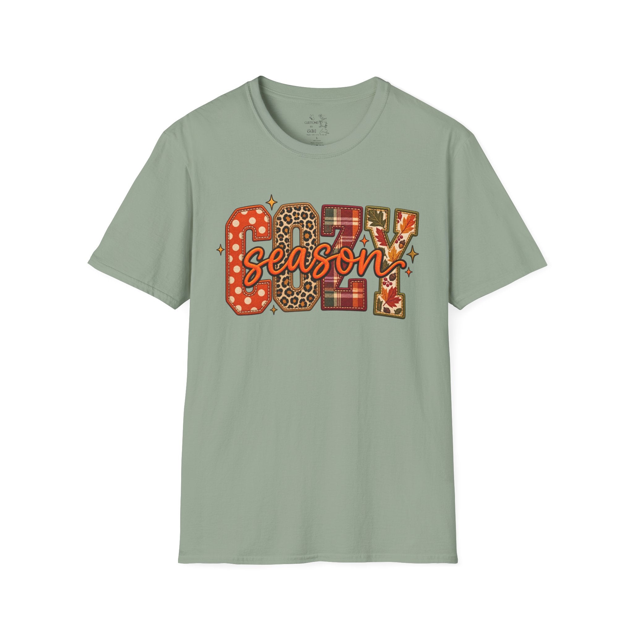 Cozy Season T-Shirt — Fall Plaid, Leopard & Pumpkin Pattern Tee