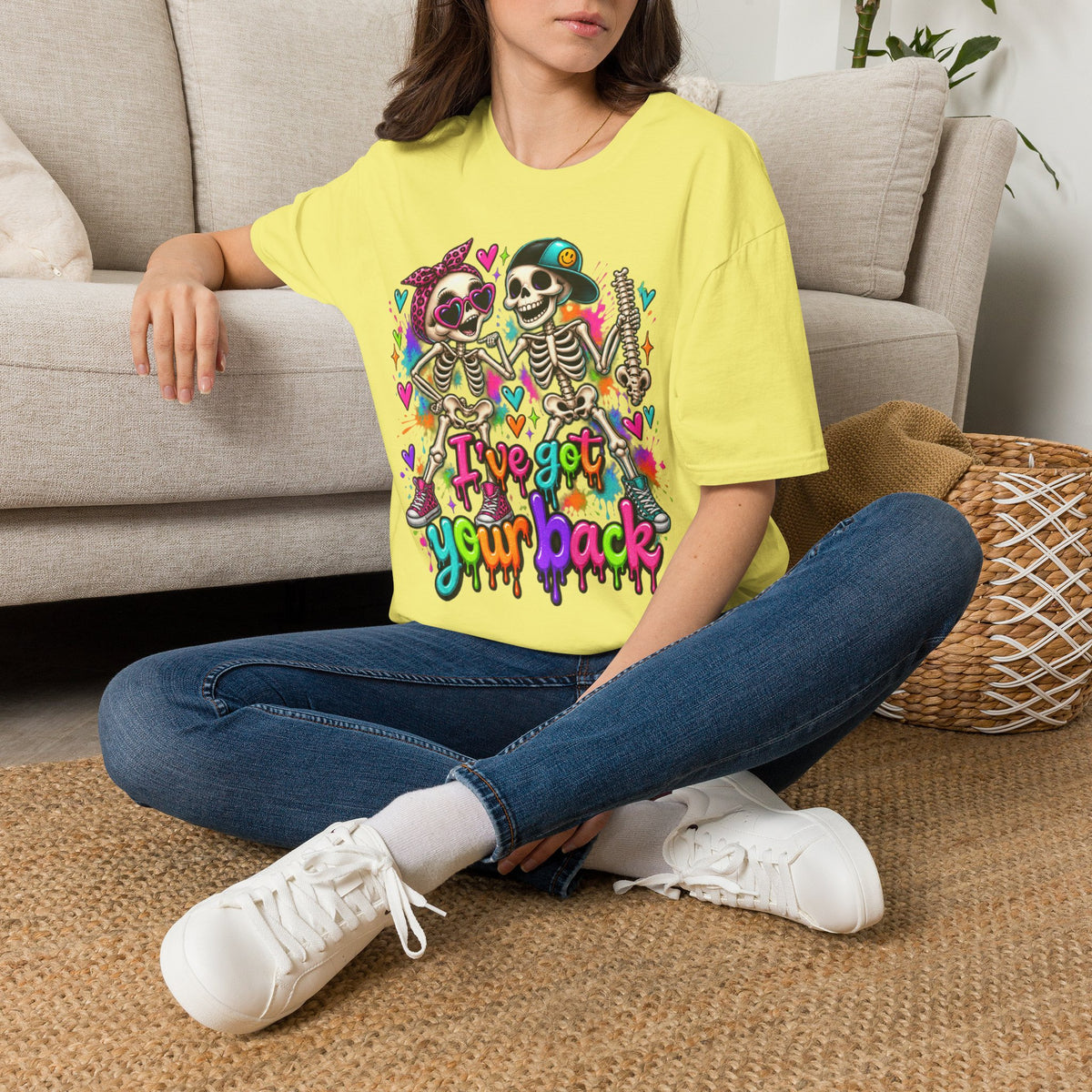 T-Shirt — Colorful Skeleton 'I've Got Your Back' Friend Graphic Tee