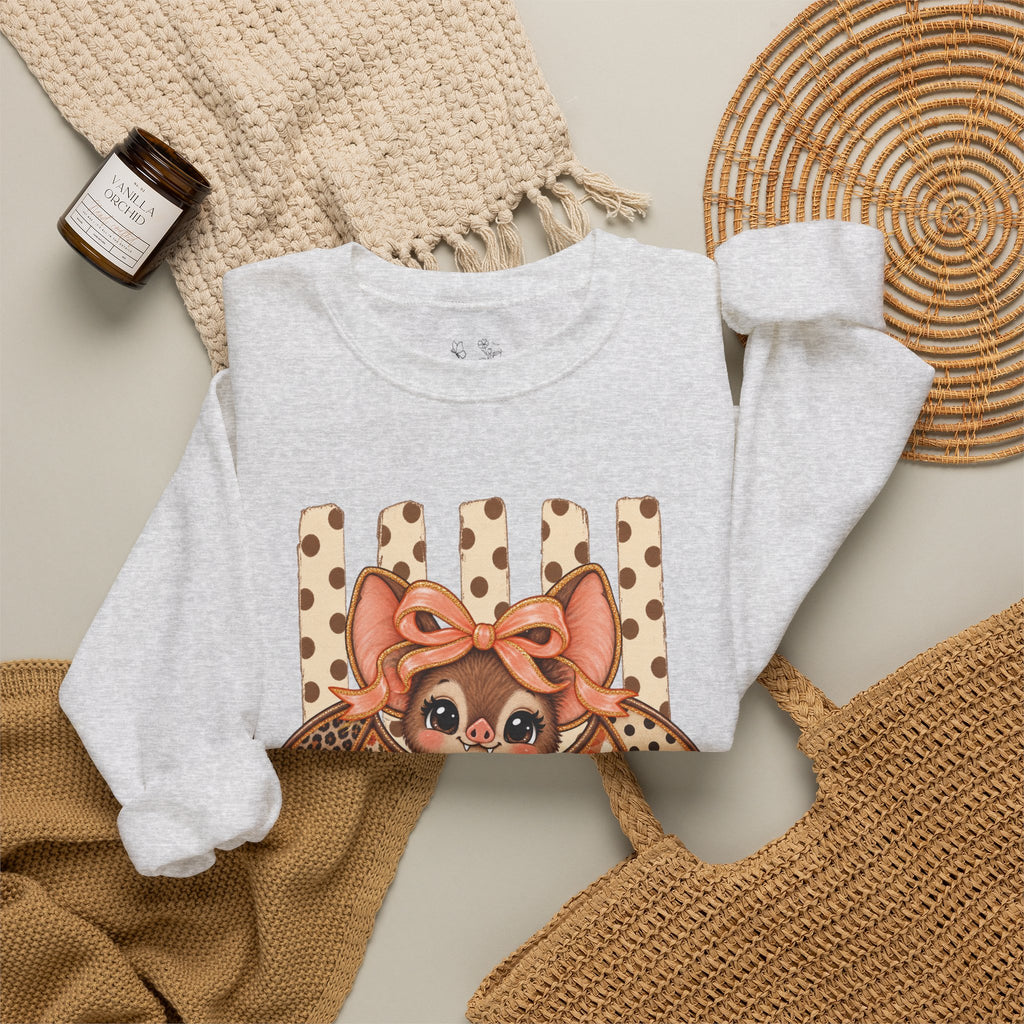 Cute Bat Crewneck Sweatshirt — Kawaii Bat with Bow Graphic