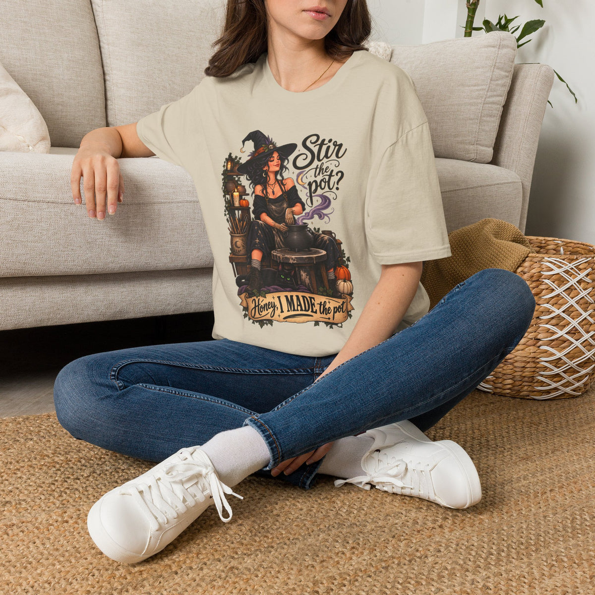 Stir the Pot Witch T-Shirt — Vintage Witch Cauldron Graphic Tee