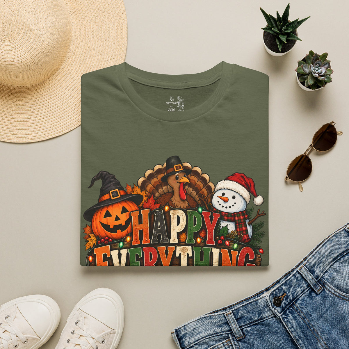 Holiday 'Happy Everything' T-Shirt — Thanksgiving, Halloween & Christmas Graphic Tee