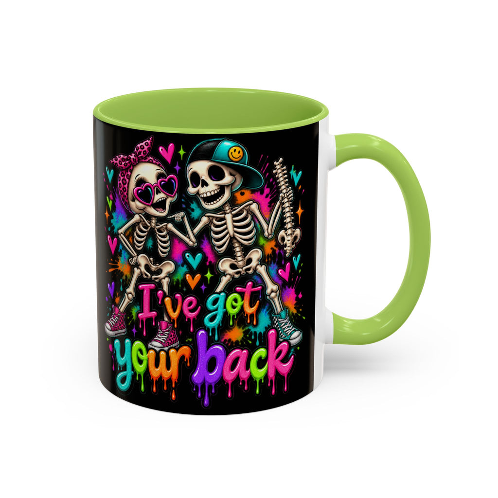 "I’ve Got Your Back" Skeleton Coffee Mug — Colorful Gothic Accent 11/15oz