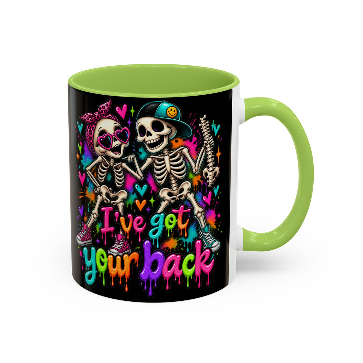 "I’ve Got Your Back" Skeleton Coffee Mug — Colorful Gothic Accent 11/15oz