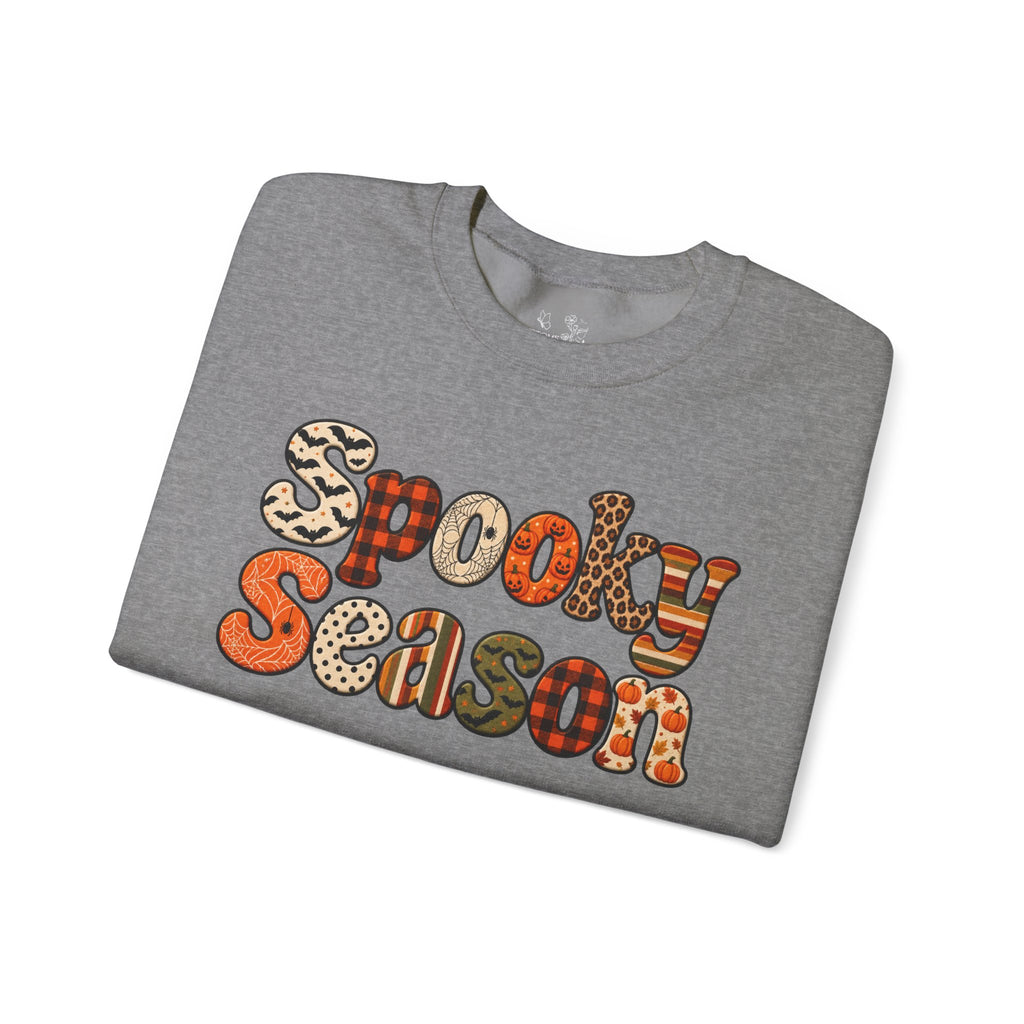 Spooky Season Sweatshirt — Retro Patterned Halloween Crewneck