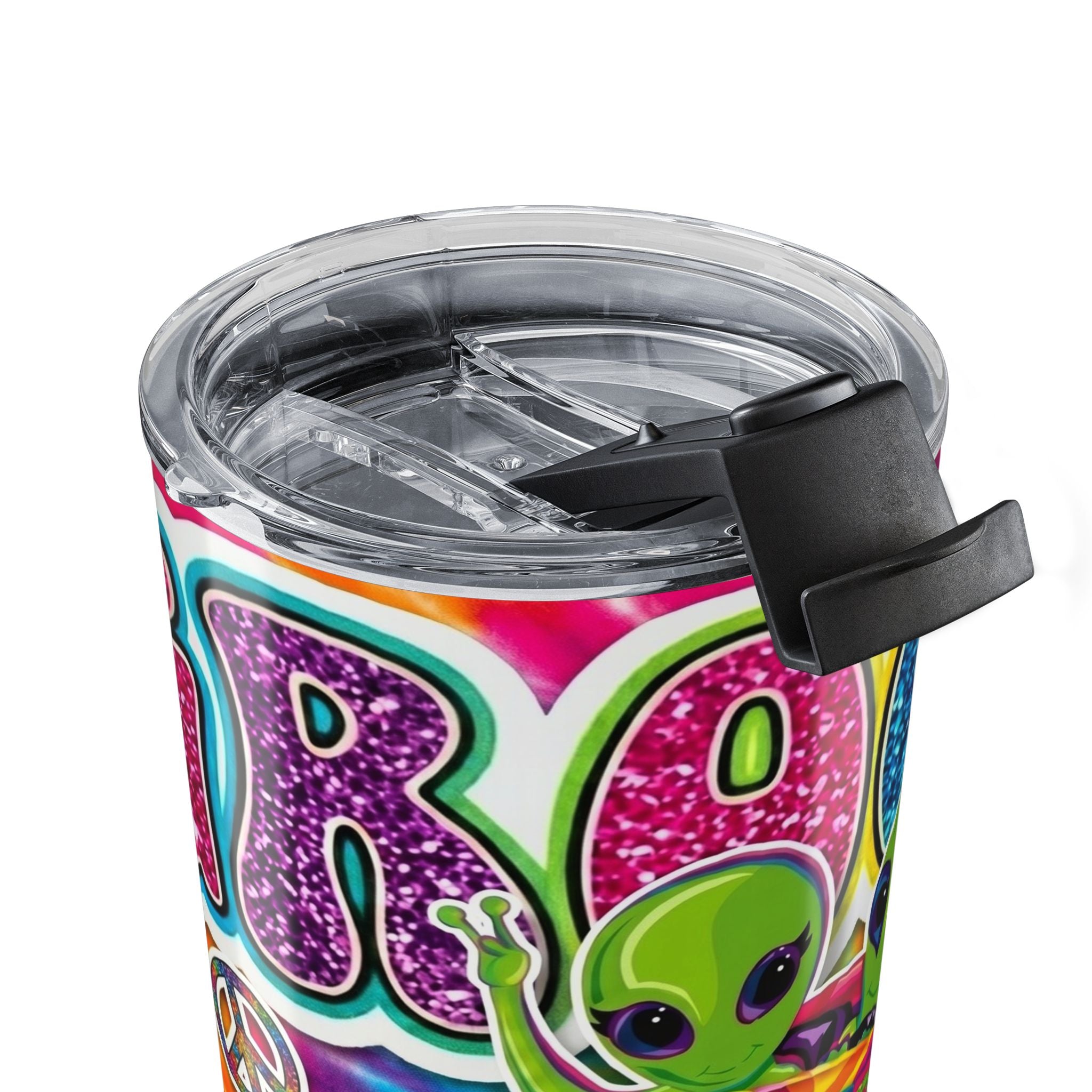 20oz Alien Tie-Dye Tumbler — Retro Hippie Peace Van Design