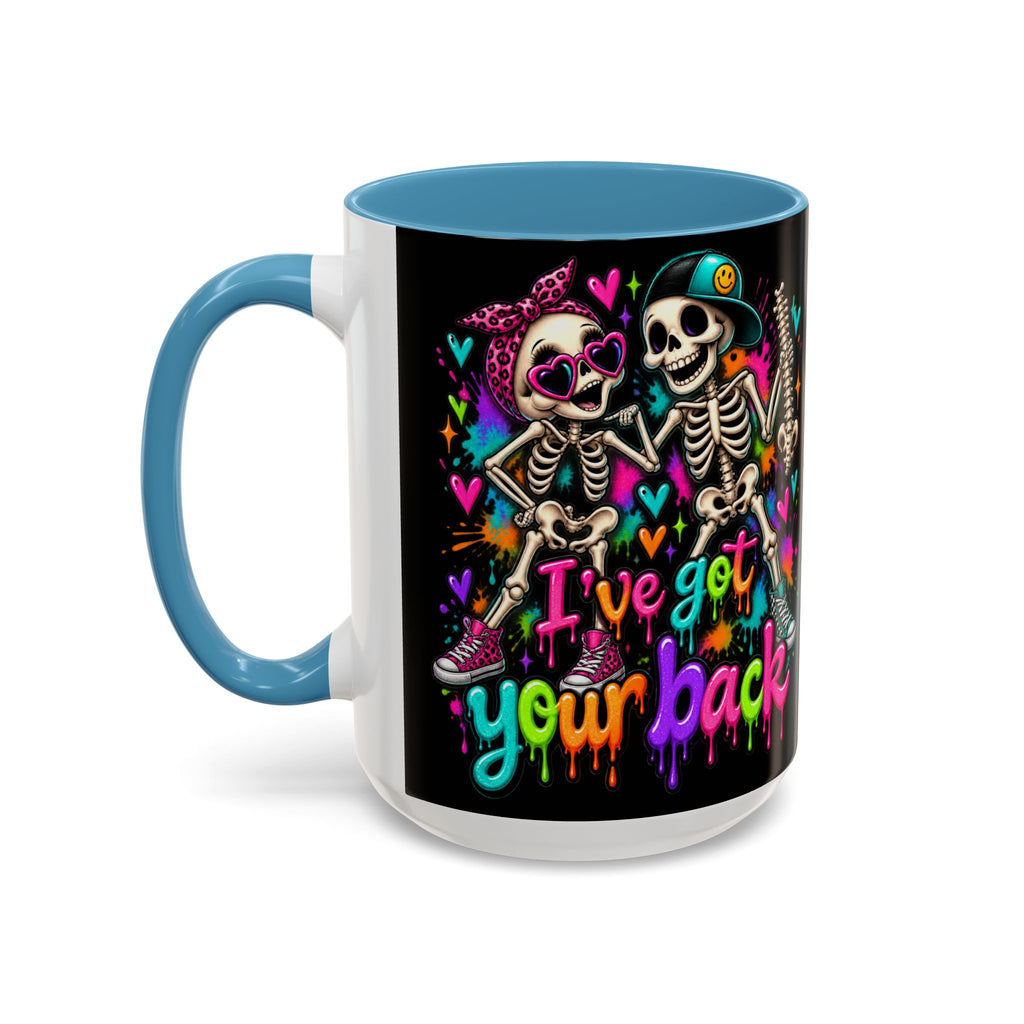"I’ve Got Your Back" Skeleton Coffee Mug — Colorful Gothic Accent 11/15oz