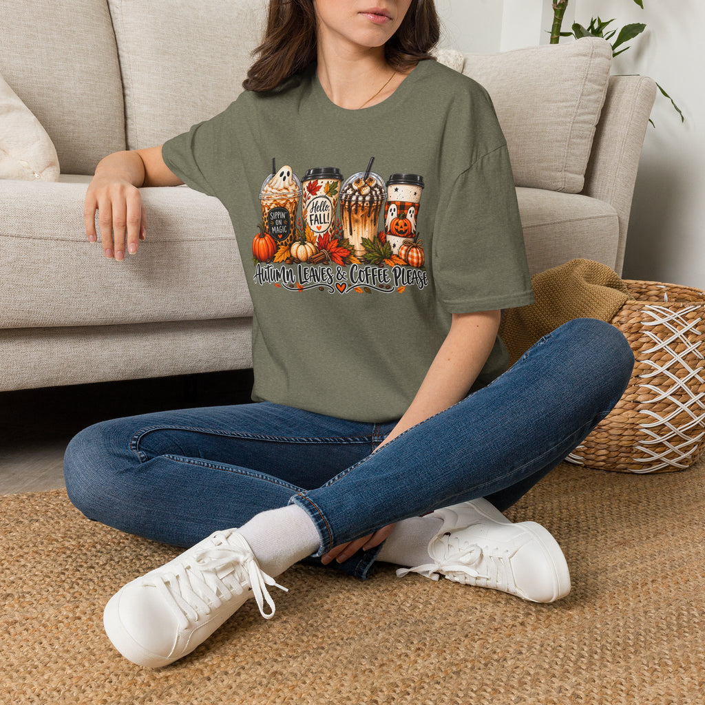 Fall Coffee T-Shirt — "Autumn Leaves & Coffee Please" Pumpkin Latte Tee