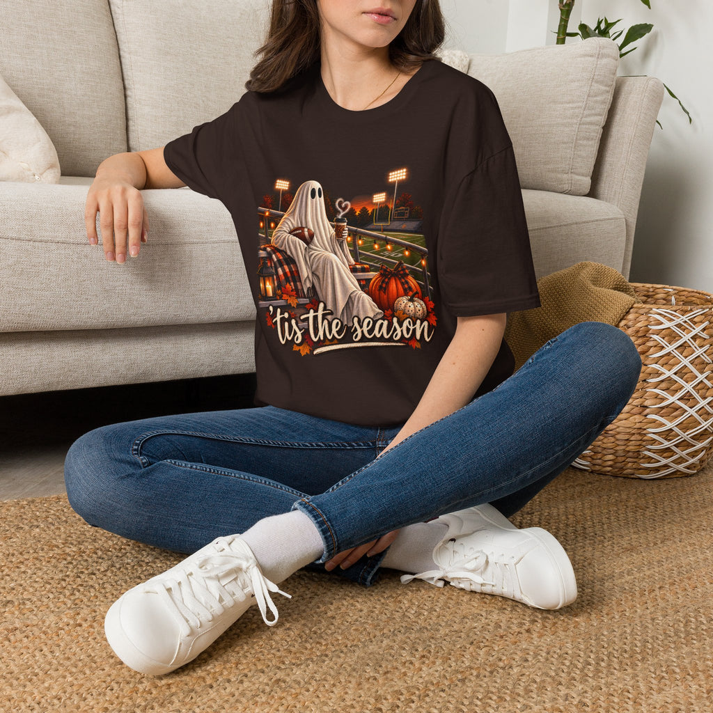 Halloween Ghost Football T‑Shirt – 'Tis the Season' Vintage Stadium Tee