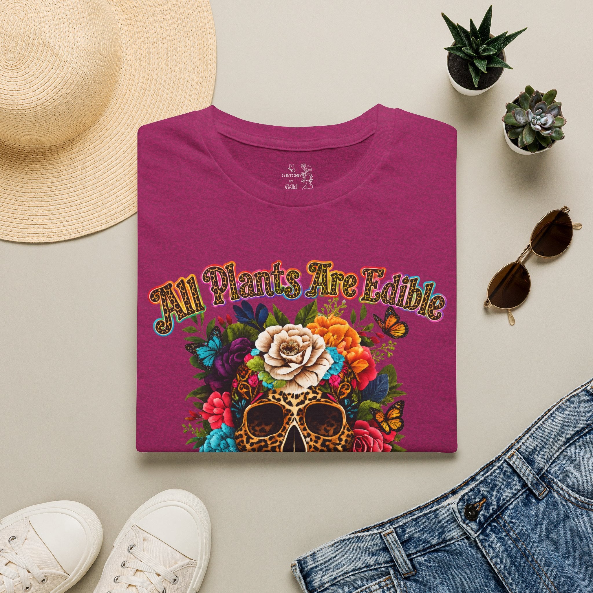T-Shirt — "All Plants Are Edible (Some Only Once)" Floral Sugar Skull Tee
