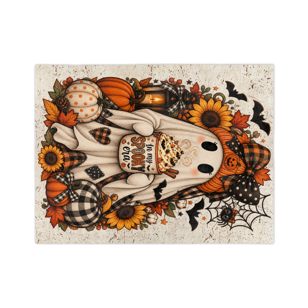 Halloween Ghost Blanket — "In My Spooky Era" Pumpkin & Sunflower Fall Throw