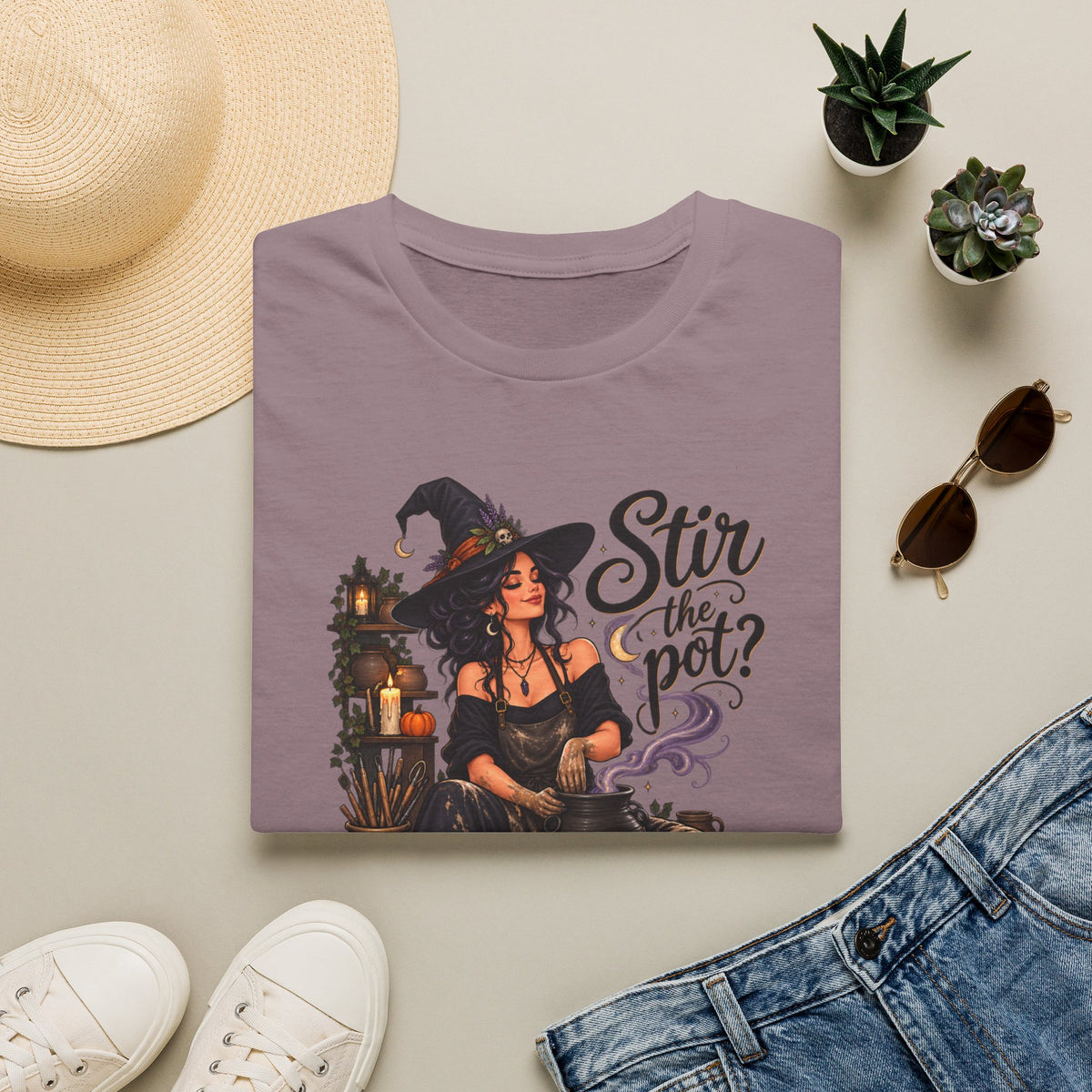 Stir the Pot Witch T-Shirt — Vintage Witch Cauldron Graphic Tee