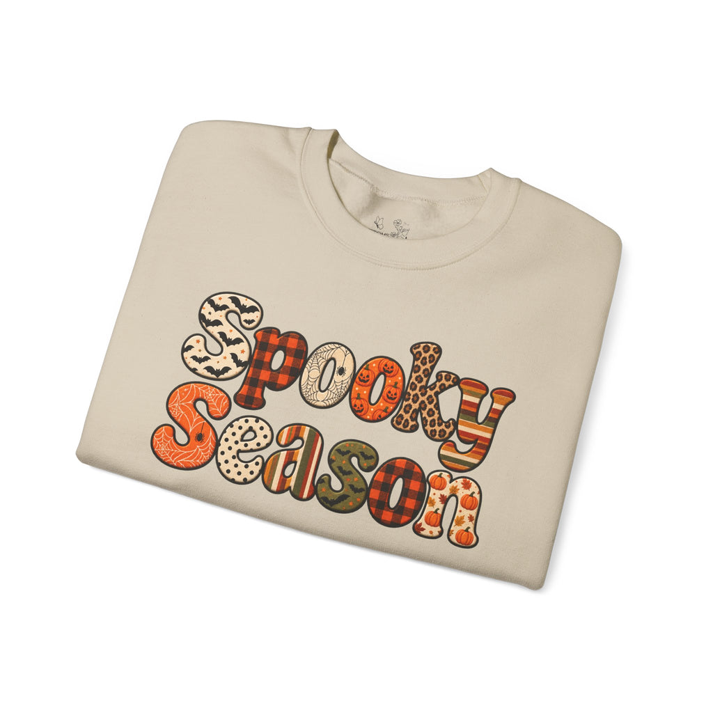 Spooky Season Sweatshirt — Retro Patterned Halloween Crewneck