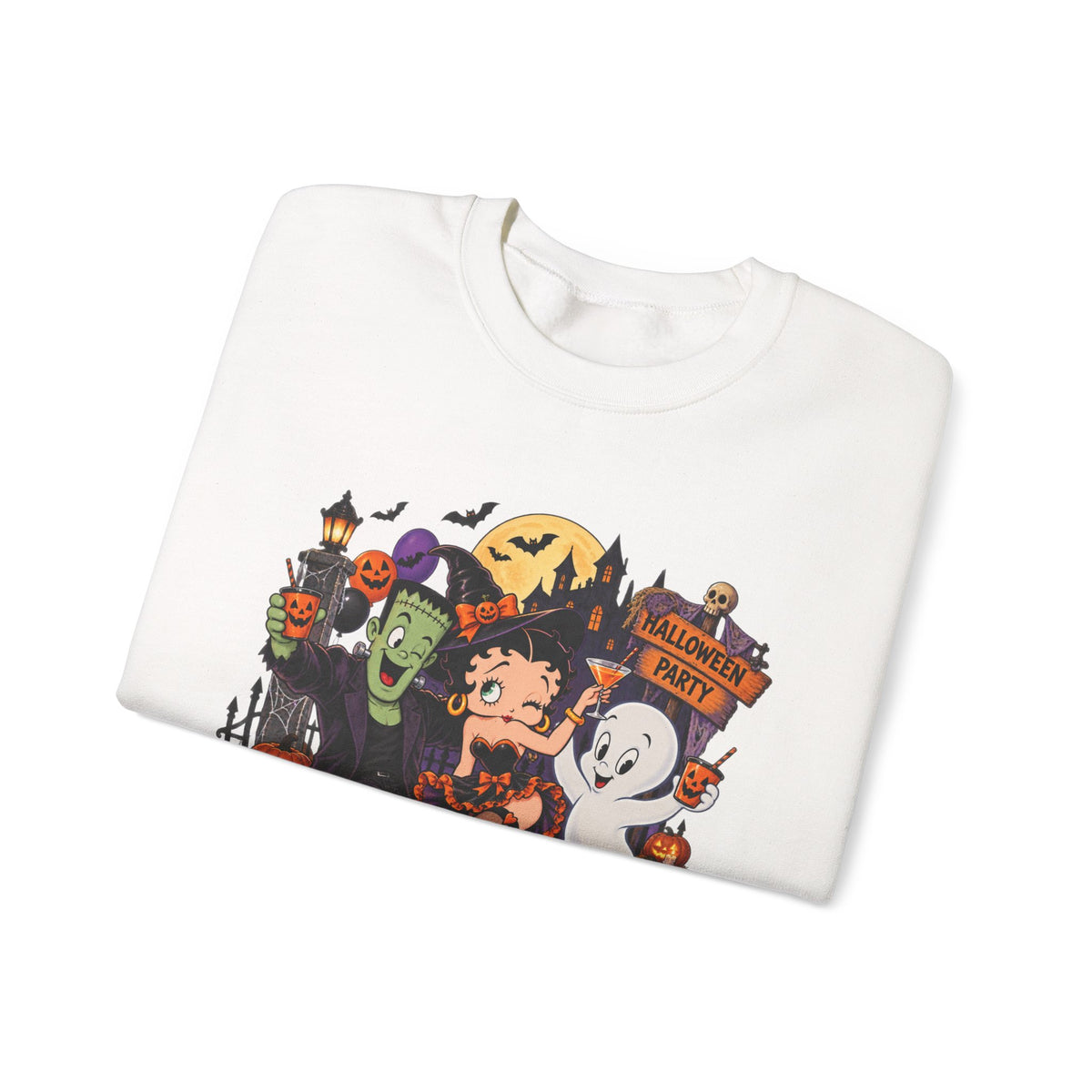 Halloween Betty Boop Crewneck Sweatshirt — Retro Spooky Cartoon Graphic