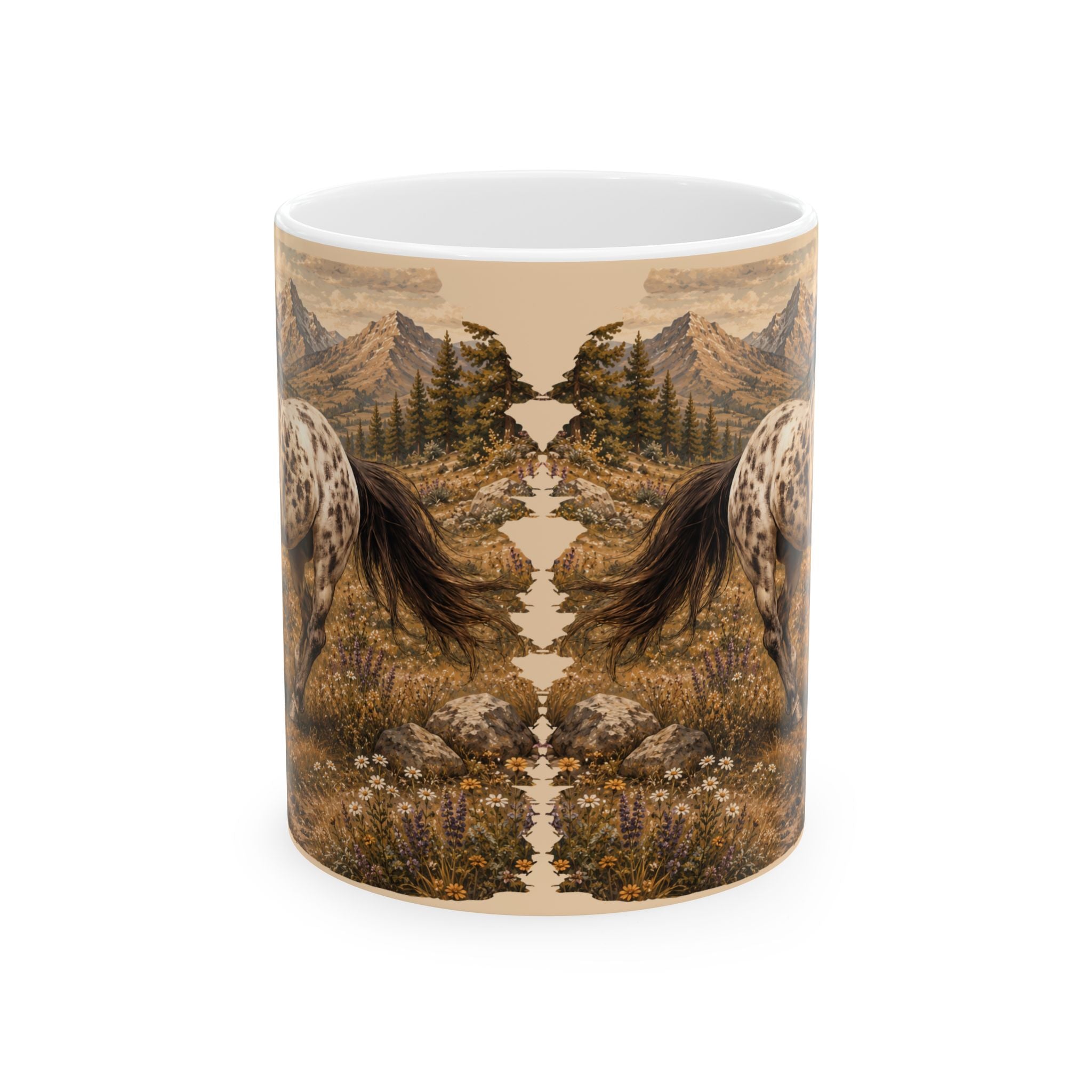 Wild Meadow Horse Ceramic Mug — Scenic Appaloosa Mountain Coffee Cup (11oz & 15oz)