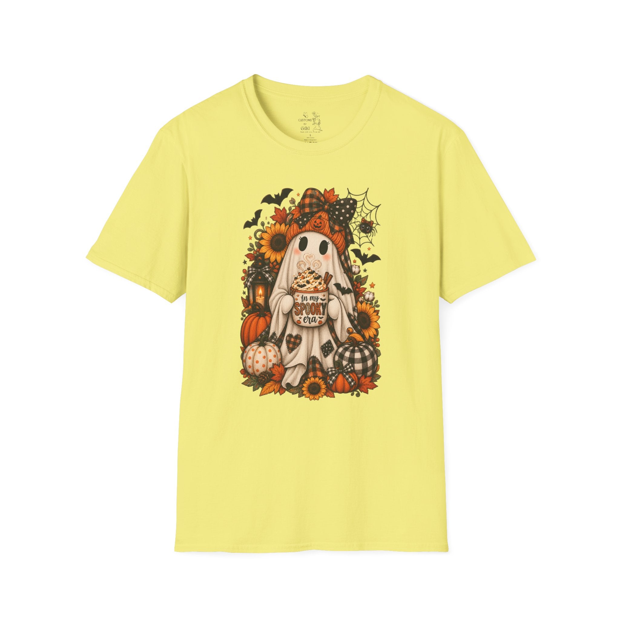 Halloween Ghost Tee – Cute Pumpkin, Sunflower & Trick-or-Treat Design