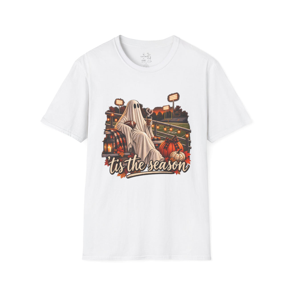 Halloween Ghost Football T‑Shirt – 'Tis the Season' Vintage Stadium Tee