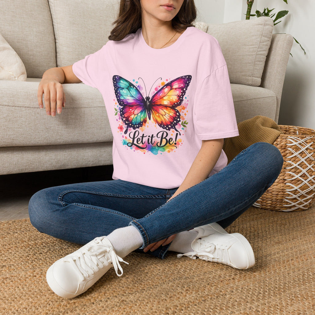 Butterfly "Let It Be" T-Shirt — Colorful Watercolor Wings Graphic Tee