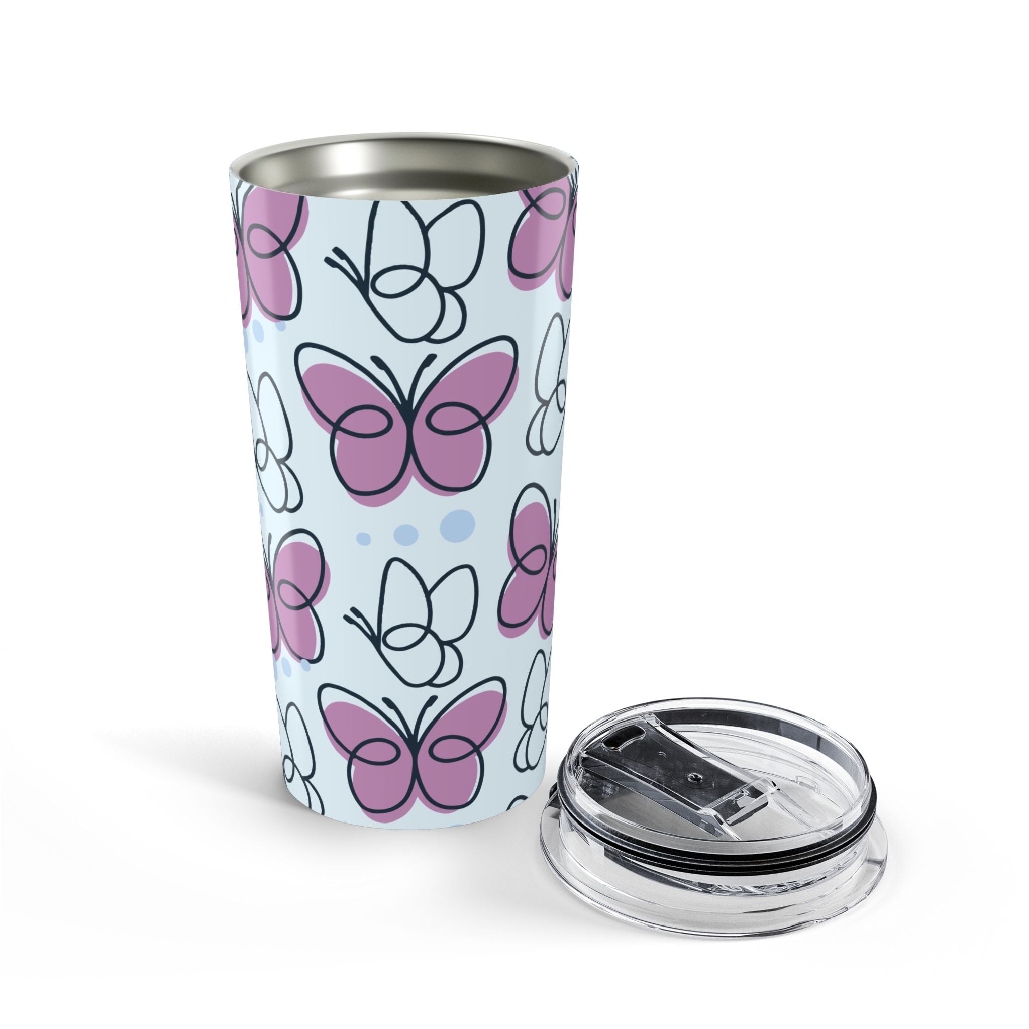20oz Butterfly Pattern Tumbler – Pink & Blue Travel Cup