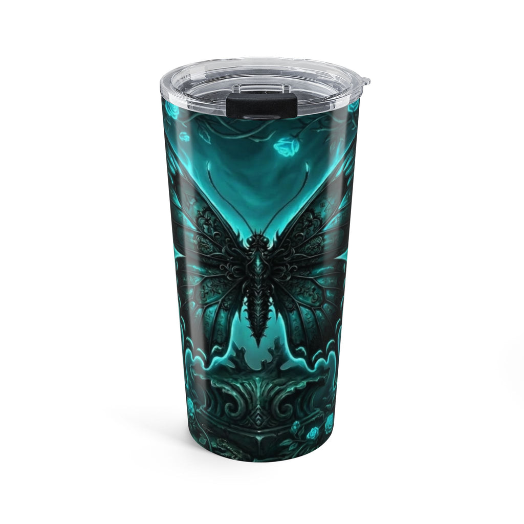 Teal Gothic Butterfly 20oz Tumbler — Dark Floral Insulated Travel Mug