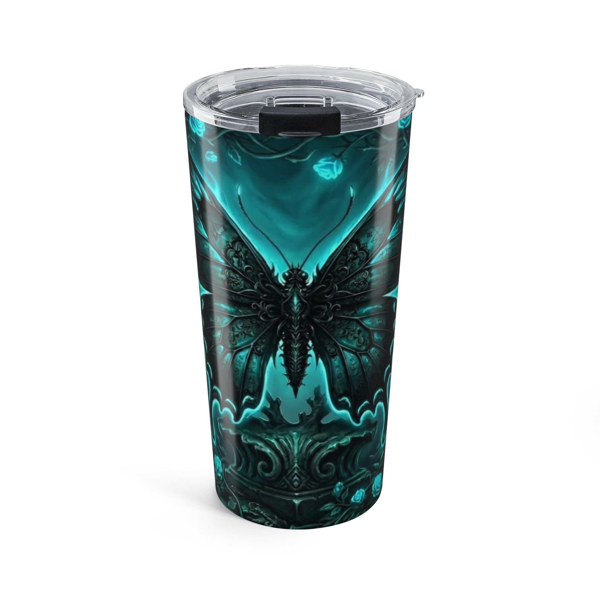 Teal Gothic Butterfly 20oz Tumbler — Dark Floral Insulated Travel Mug