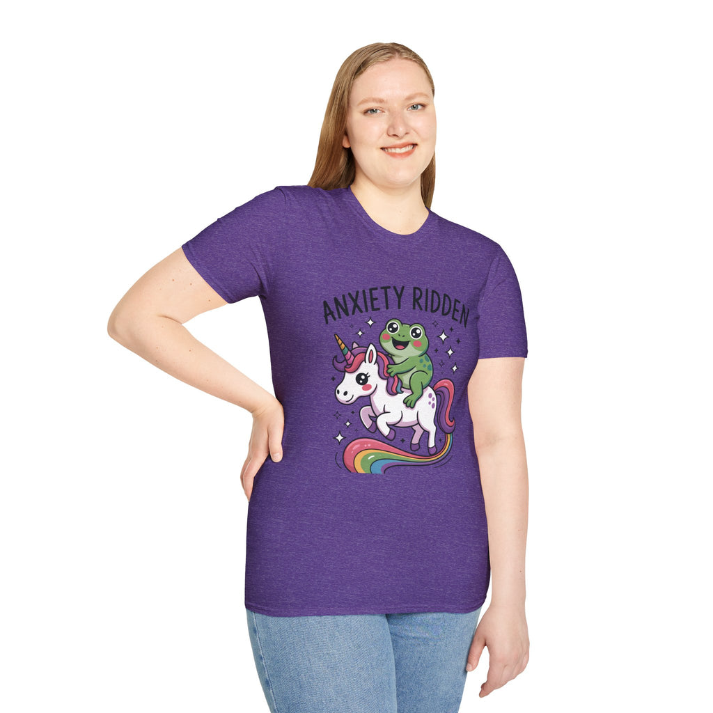 Anxiety Ridden Frog on Unicorn T-Shirt — Cute Mental Health Awareness Graphic Tee
