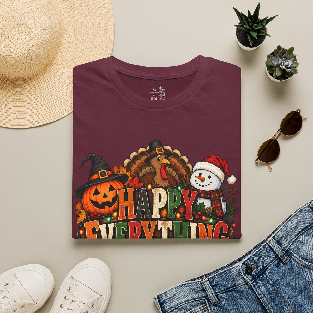 Holiday 'Happy Everything' T-Shirt — Thanksgiving, Halloween & Christmas Graphic Tee
