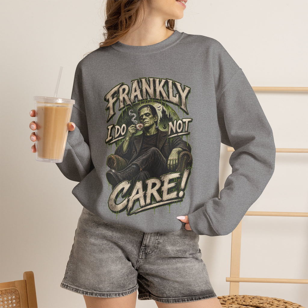 Sweatshirt — "Frankly I Do Not Care" Retro Gothic Skeleton Graphic Crewneck