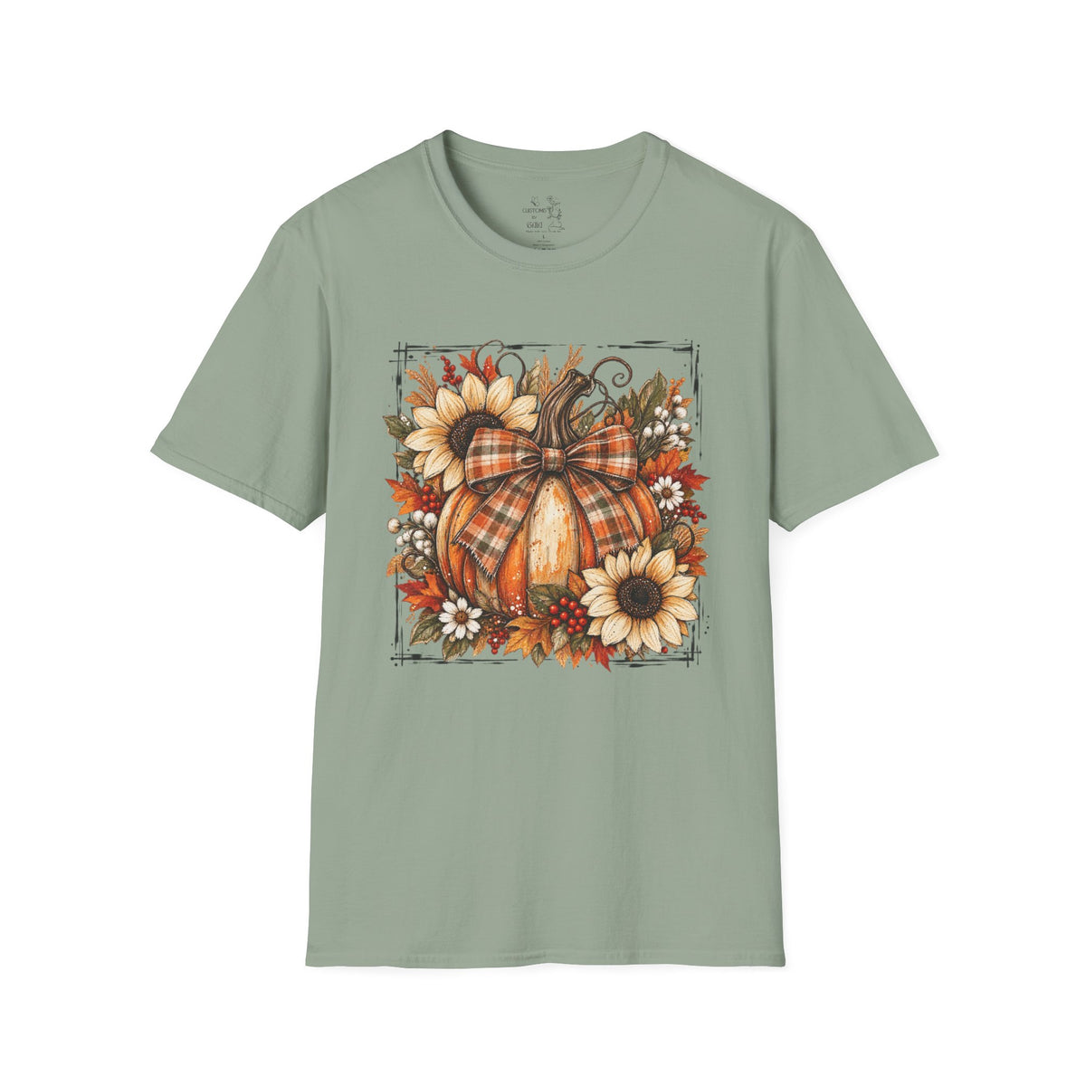 Pumpkin & Sunflower Fall T-Shirt — Plaid Pumpkin Autumn Graphic Tee