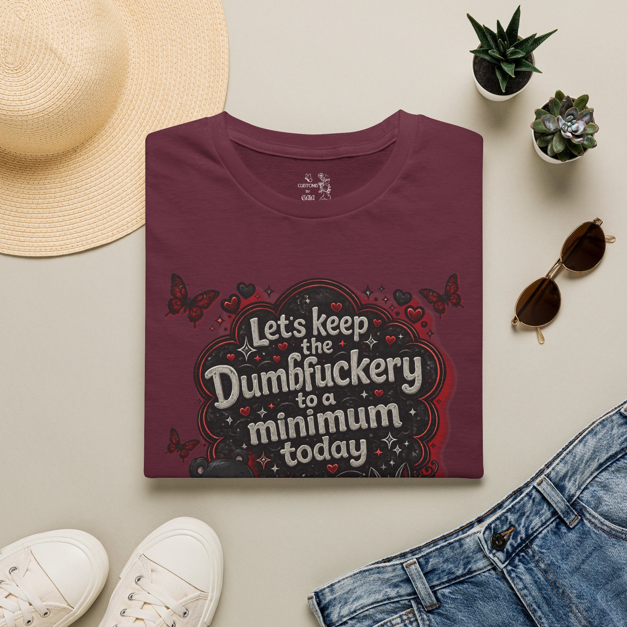 Let's Keep the Dumbfuckery to a Minimum Today T-Shirt — Funny Goth Bear Graphic Tee