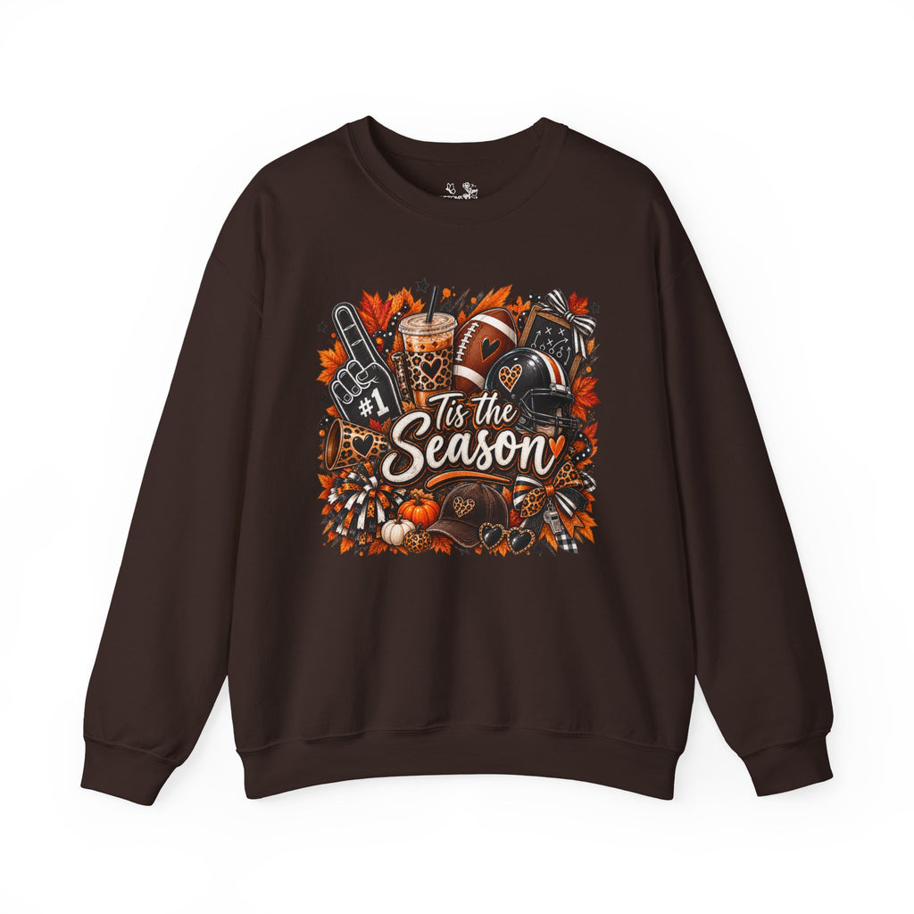 Tis the Season Fall Sweatshirt - Cozy Autumn Leaves & Football Crewneck