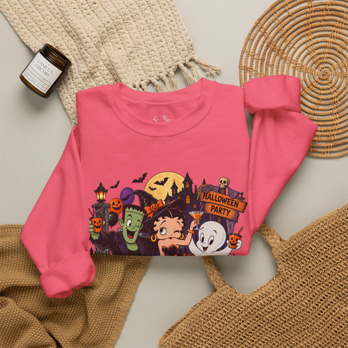 Halloween Betty Boop Crewneck Sweatshirt — Retro Spooky Cartoon Graphic