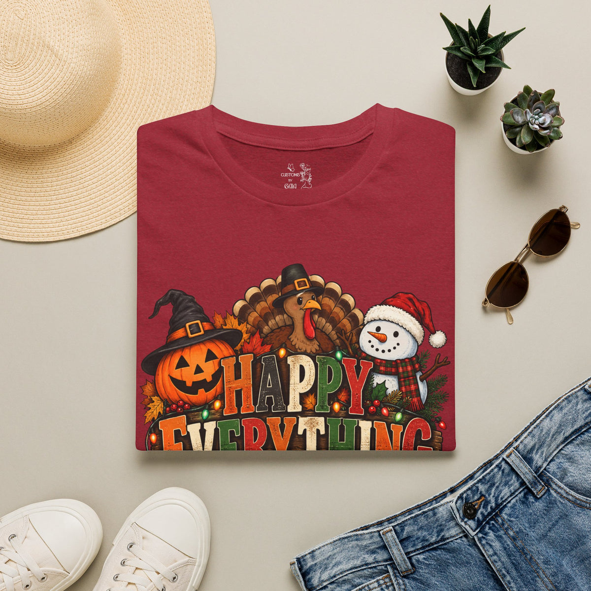 Holiday 'Happy Everything' T-Shirt — Thanksgiving, Halloween & Christmas Graphic Tee