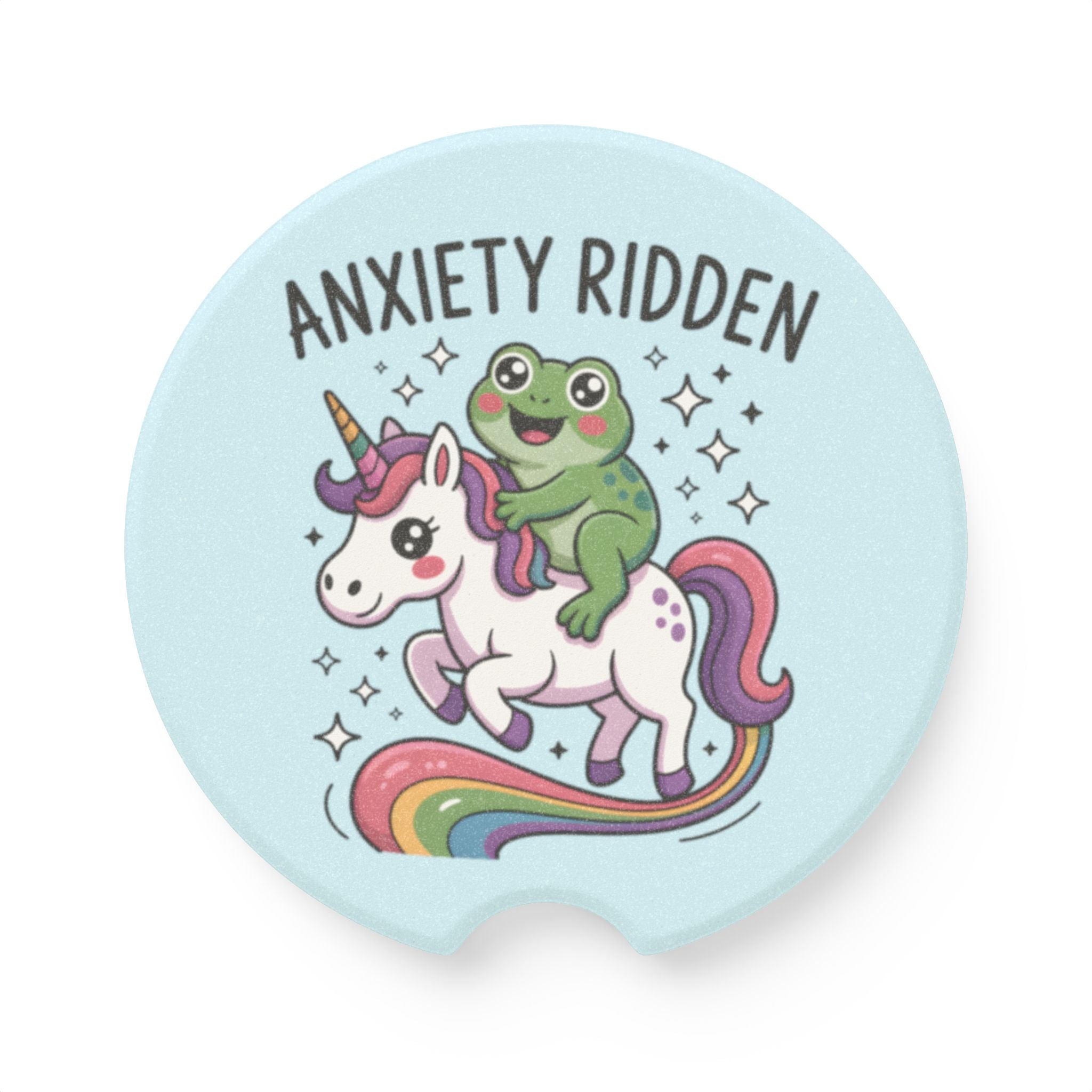 Car Coaster — "Anxiety Ridden" Frog on Unicorn Soapstone Car Cup Holder Insert