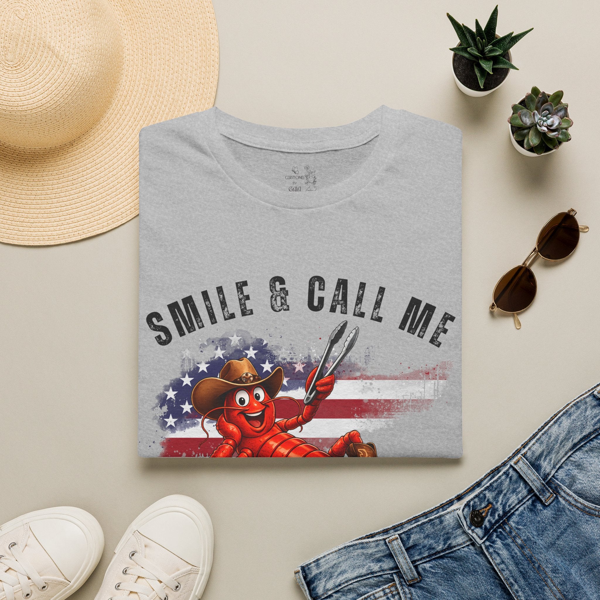 Crawfish T-Shirt — "Smile & Call Me Crawdaddy" Patriotic Cajun Tee