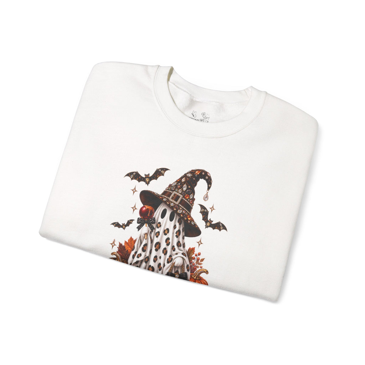 Halloween Ghost Sweatshirt – Spooky Gnome with Witch Hat, Pumpkins & Bats Crewneck