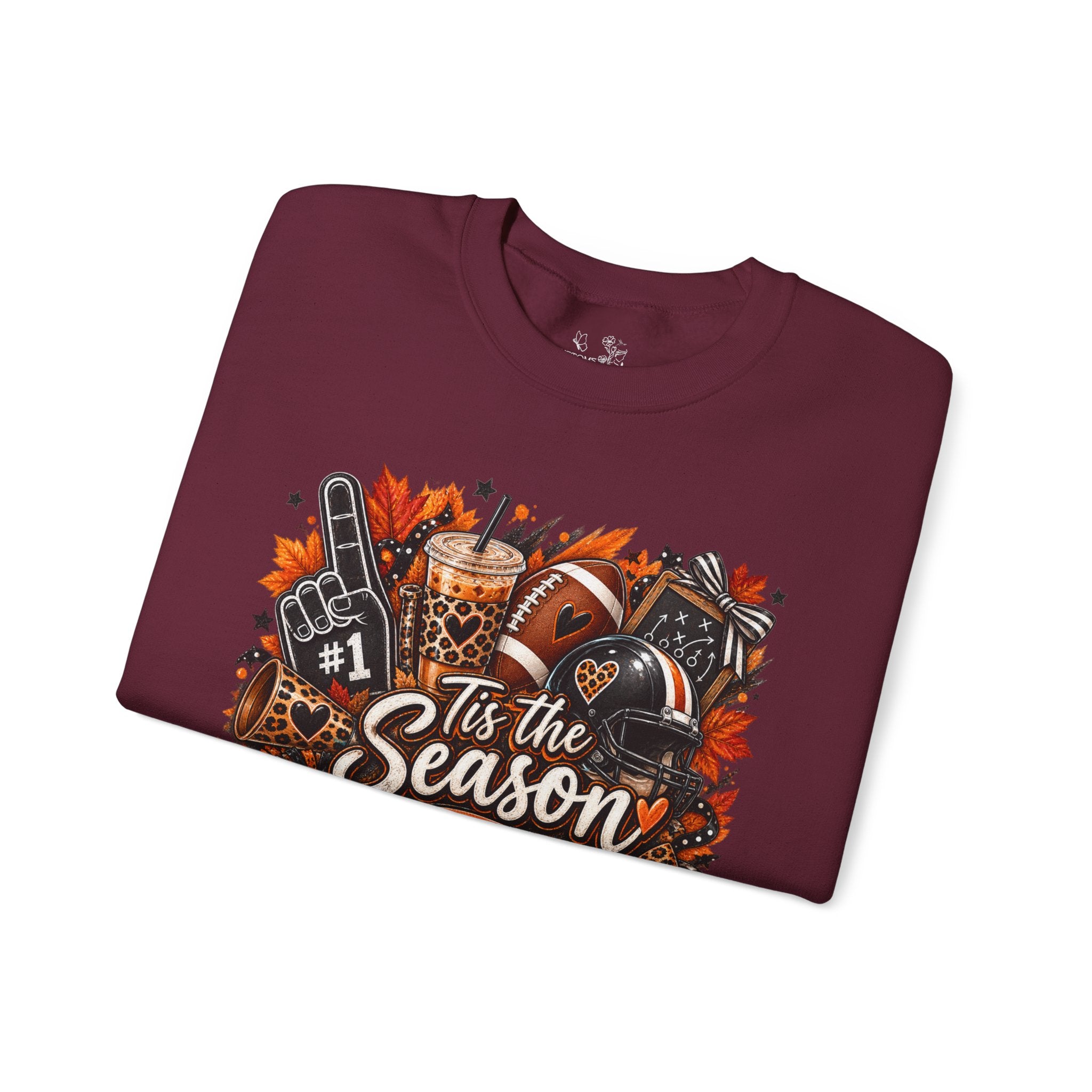 Tis the Season Fall Sweatshirt - Cozy Autumn Leaves & Football Crewneck