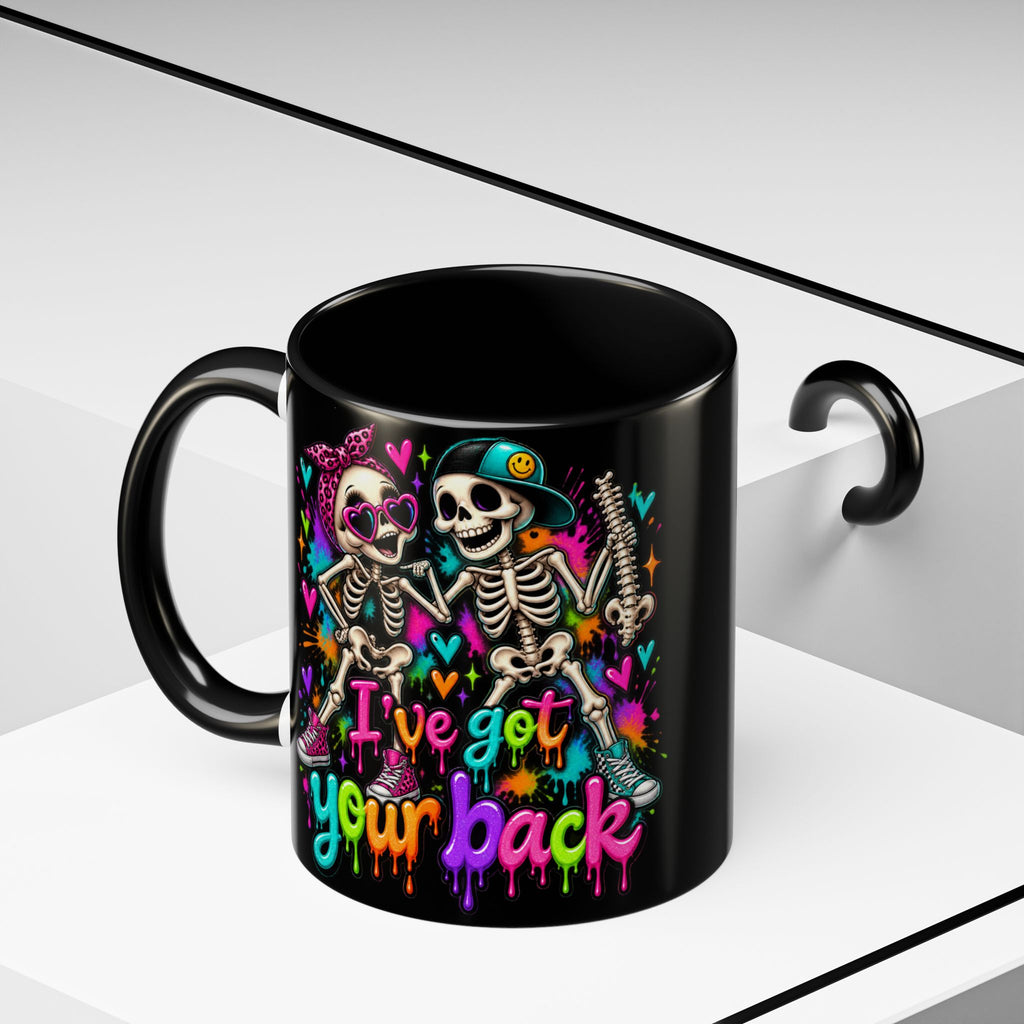 "I’ve Got Your Back" Skeleton Coffee Mug — Colorful Gothic Accent 11/15oz