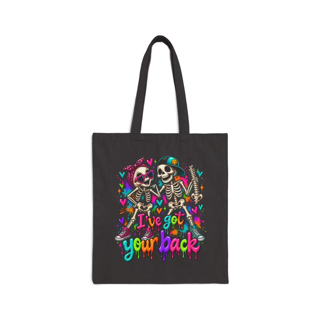 Tote Bag - 'I've Got Your Back' Colorful Skeleton Couple Canvas Tote (Day of the Dead/Gothic Halloween Gift)