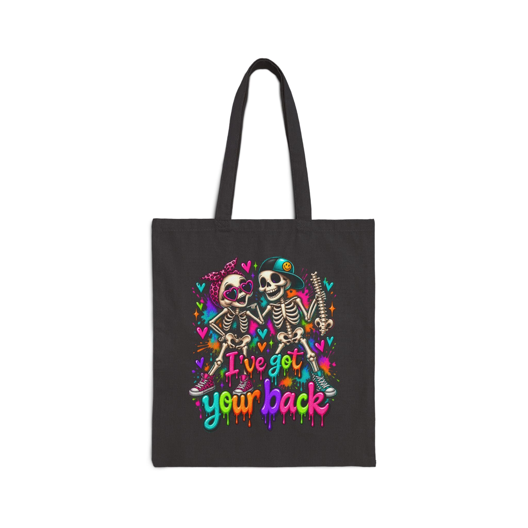 Tote Bag - 'I've Got Your Back' Colorful Skeleton Couple Canvas Tote (Day of the Dead/Gothic Halloween Gift)