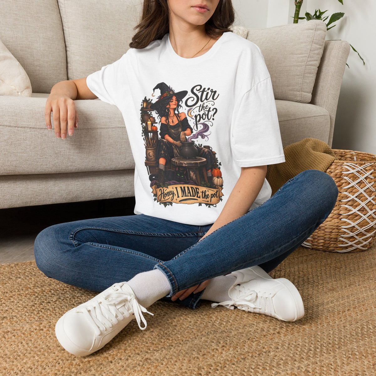 Stir the Pot Witch T-Shirt — Vintage Witch Cauldron Graphic Tee