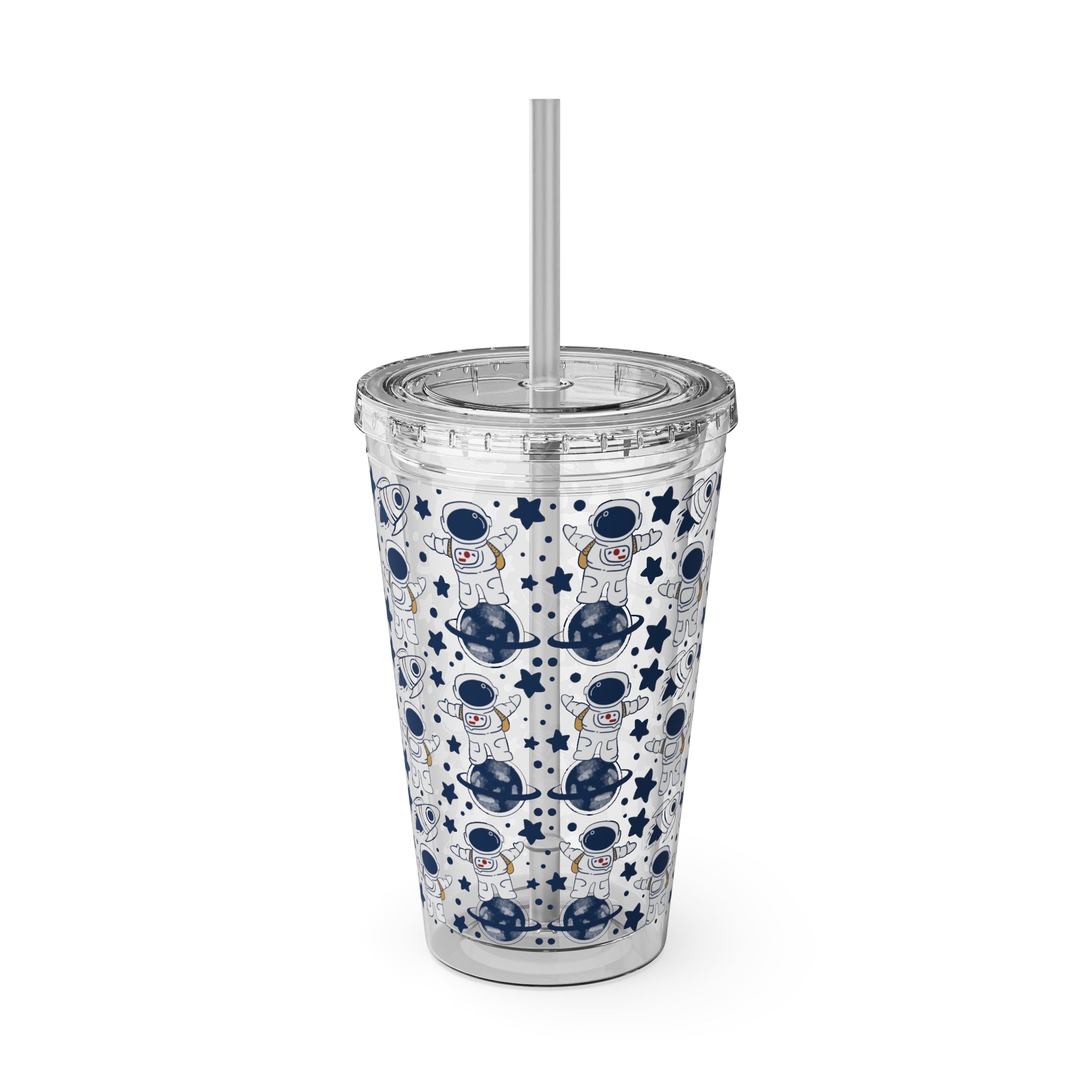 Astronaut Pattern 16oz Tumbler with Straw — Space Stars Drink Cup