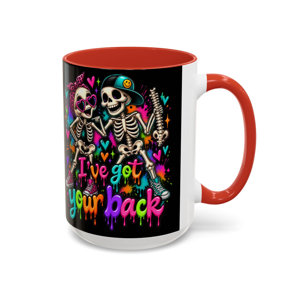 "I’ve Got Your Back" Skeleton Coffee Mug — Colorful Gothic Accent 11/15oz
