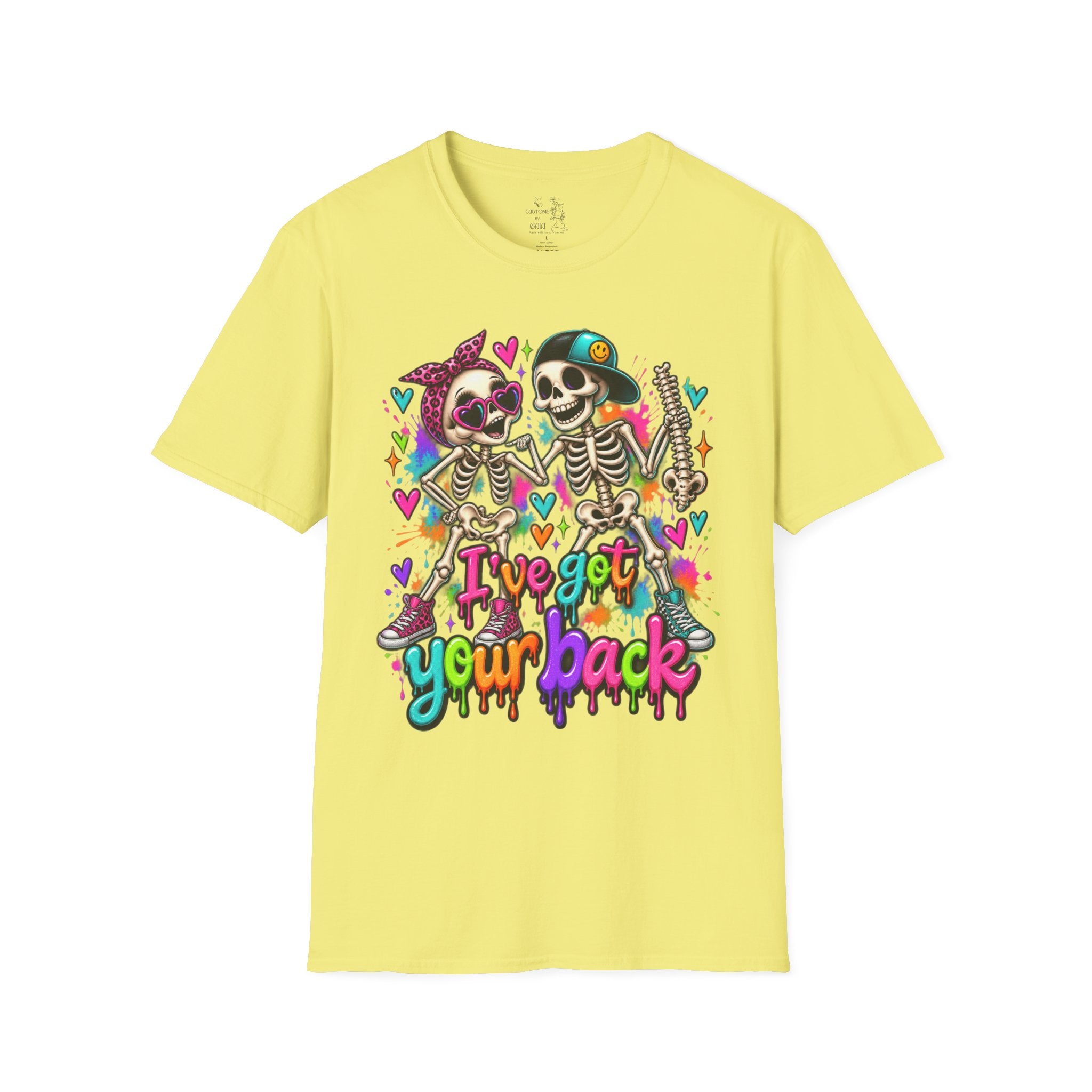 T-Shirt — Colorful Skeleton 'I've Got Your Back' Friend Graphic Tee
