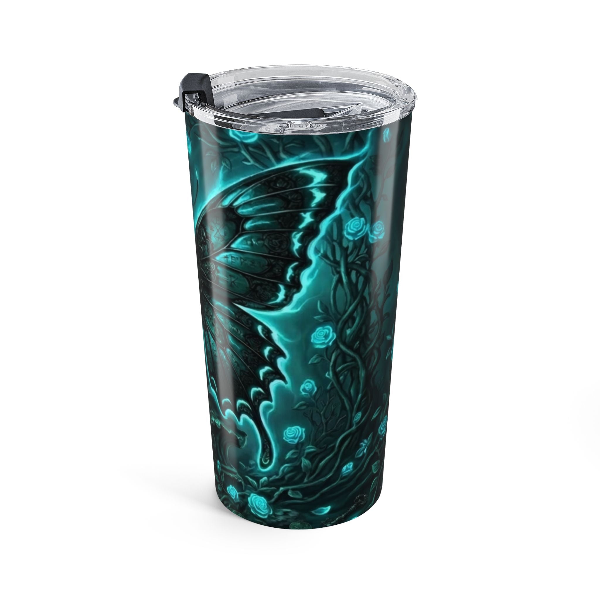 Teal Gothic Butterfly 20oz Tumbler — Dark Floral Insulated Travel Mug