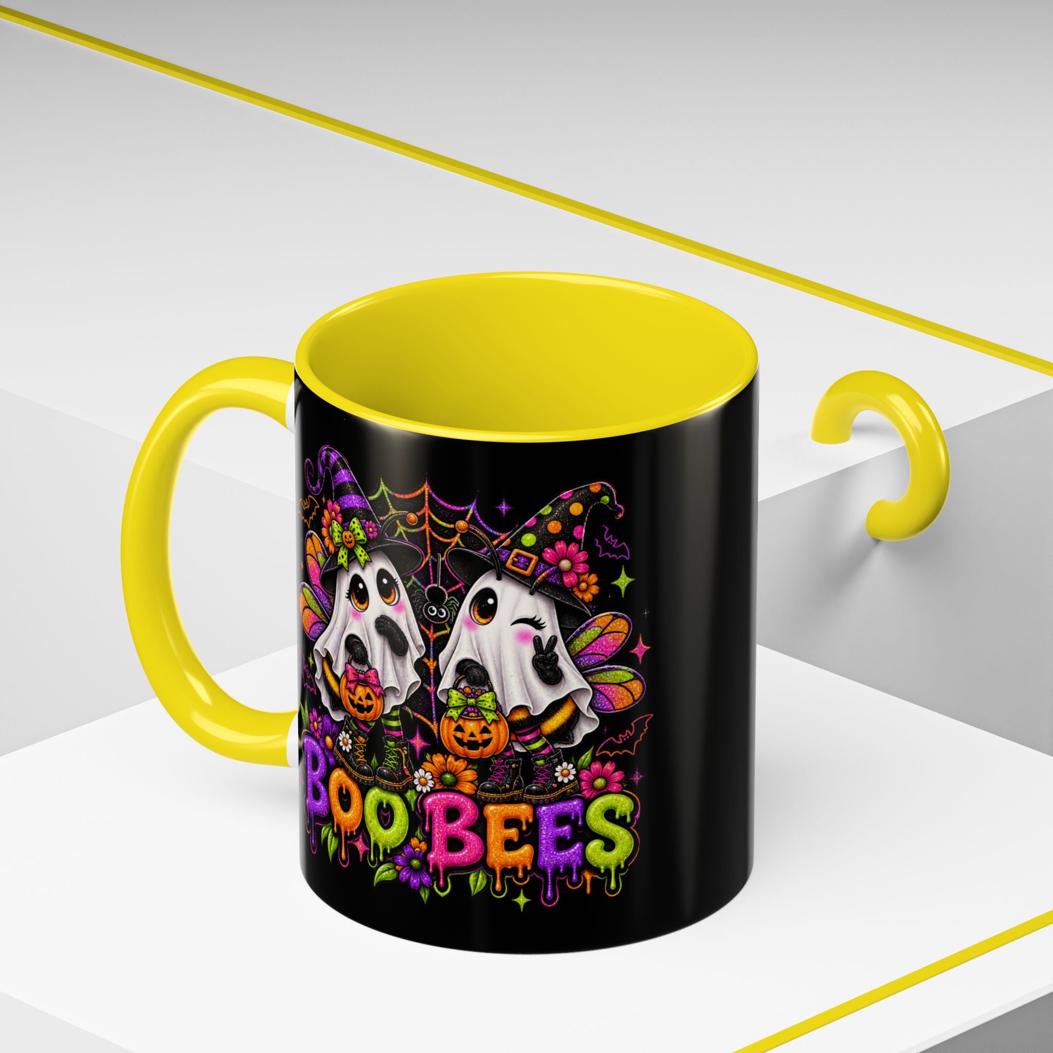 Halloween Boo Bees Coffee Mug — Cute Ghost Bees with Pumpkins