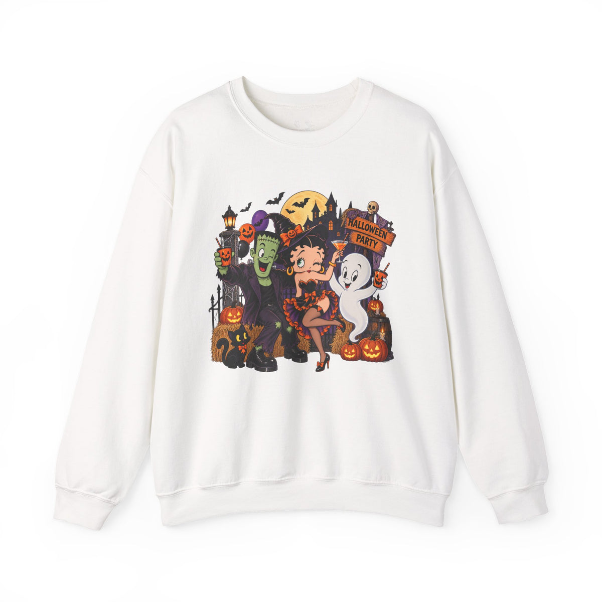 Halloween Betty Boop Crewneck Sweatshirt — Retro Spooky Cartoon Graphic