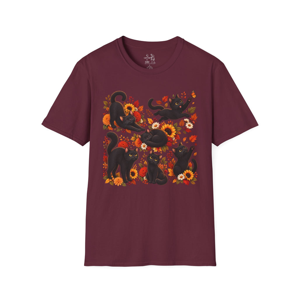 Black Cats & Sunflowers T-Shirt — Autumn Floral Cat Tee