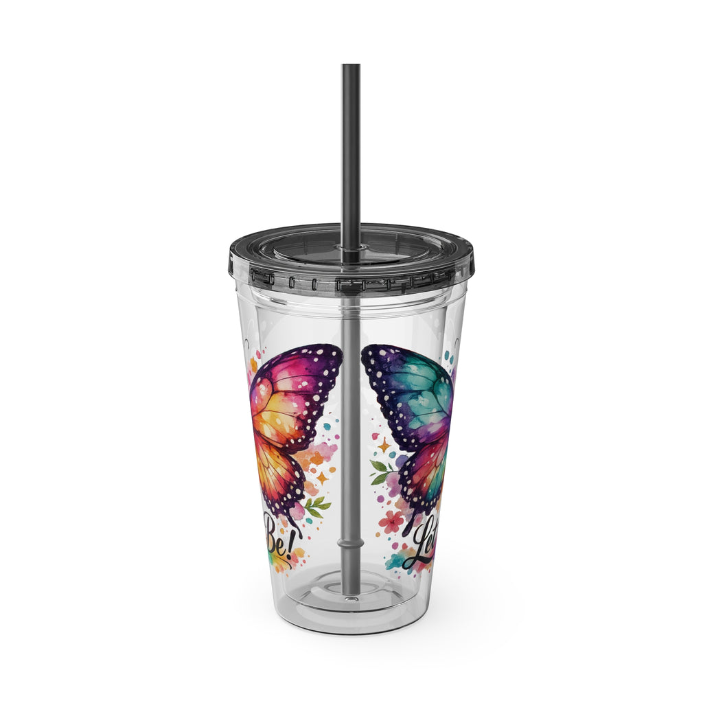 Butterfly 'Let It Be' 16oz Tumbler with Straw — Colorful Floral Summer Drink Cup