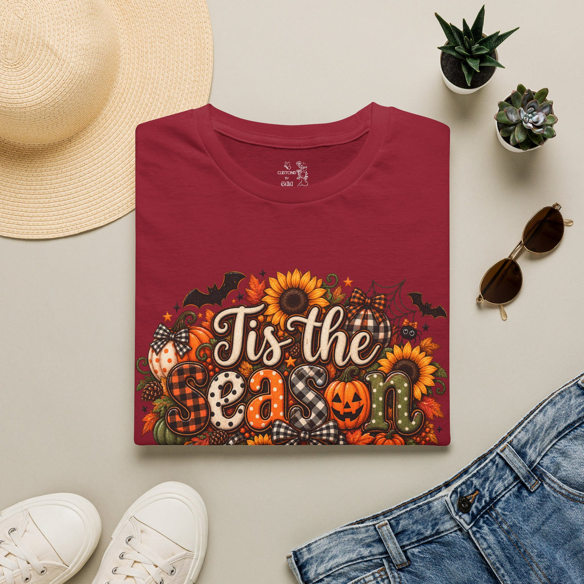 Halloween T-Shirt — "Tis the Season" Pumpkin & Sunflower Fall Graphic