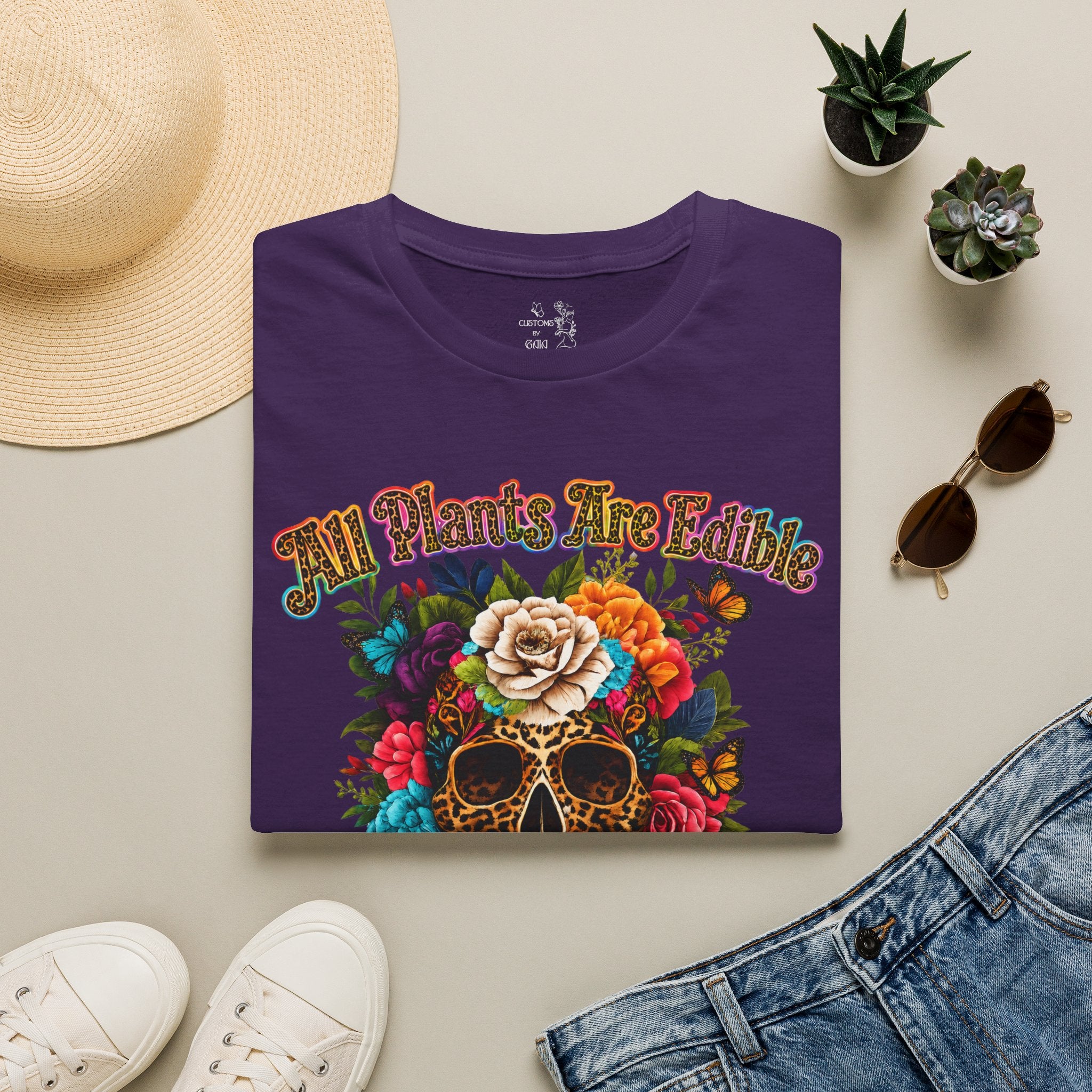 T-Shirt — "All Plants Are Edible (Some Only Once)" Floral Sugar Skull Tee